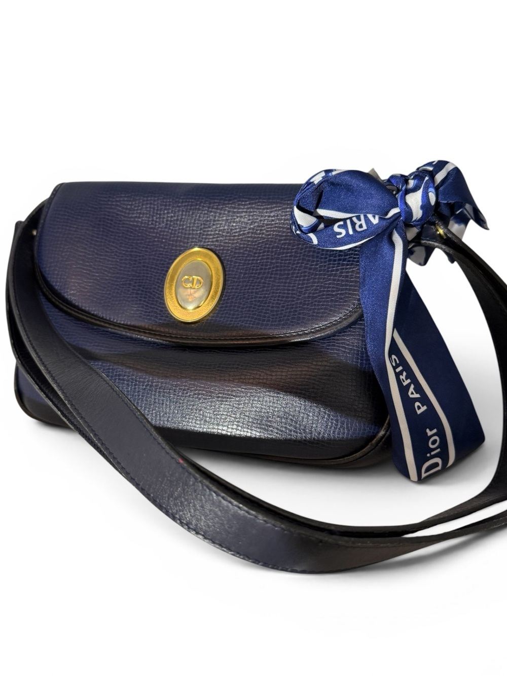 Dior Navy Blue Leather 2-Way Shoulder Bag Crossbody with COA, Vintage